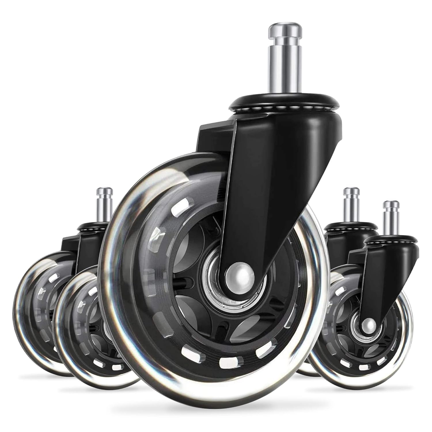 Office Chair Caster Wheels Replacement Rubber Chair casters for Hardwood Floors and Carpet, (Set of 5) Heavy Duty Office Chair casters for Chairs to Replace Office Chair mats Universal fit