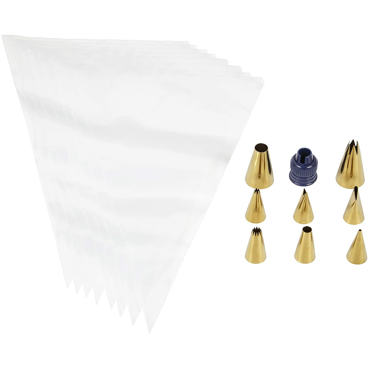 Wilton W80009 Cake Decorating Set with Piping Tips, Navy Blue & Gold - Pack of 17