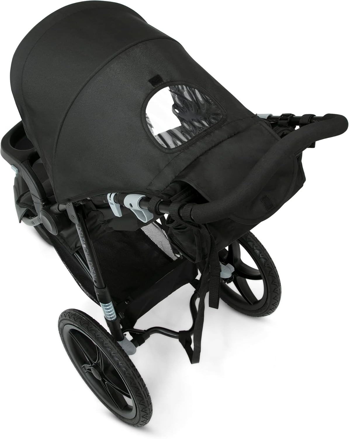 Delta Children Apollo Jogging Stroller - Shock Absorbing Frame with Large Canopy & Recline - Car Seat Compatible, Black