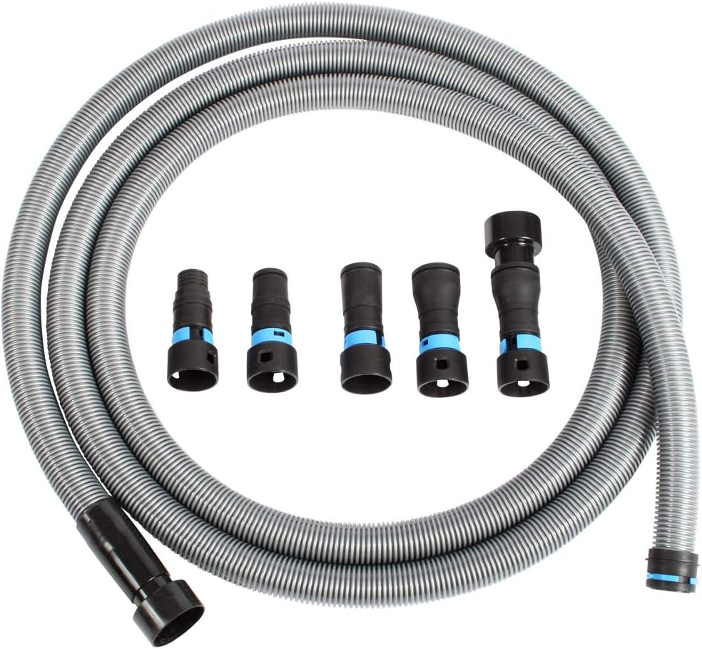 Cen-Tec Systems 94720 Quick Click 20 Ft. Hose for Home and Shop Vacuums with Expanded Multi-Brand Power Tool Adapter Set for Dust Collection, Silver