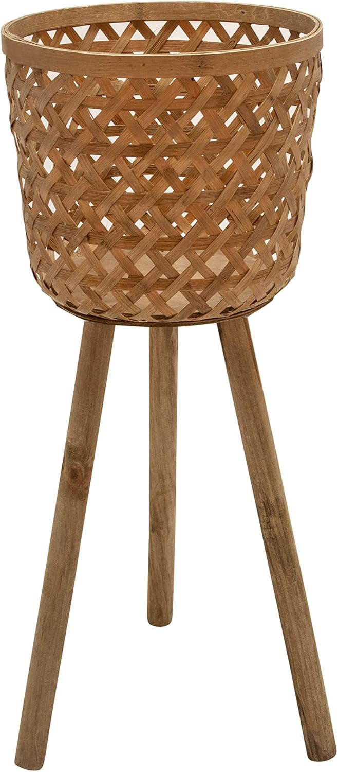 Rustic Bamboo Indoor/Outdoor Planter Stands, Natural Brown, Set of 2