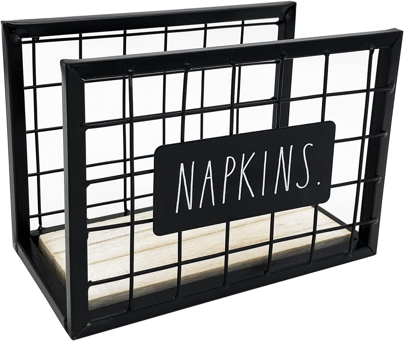 Rae Dunn Rustic Napkin Holder - Farmhouse Napkin Holder with Vintage Black Wire Mesh Design - Napkin Holders for Tables - Kitchen and Home Decor - Restaurant and Bar Accessories