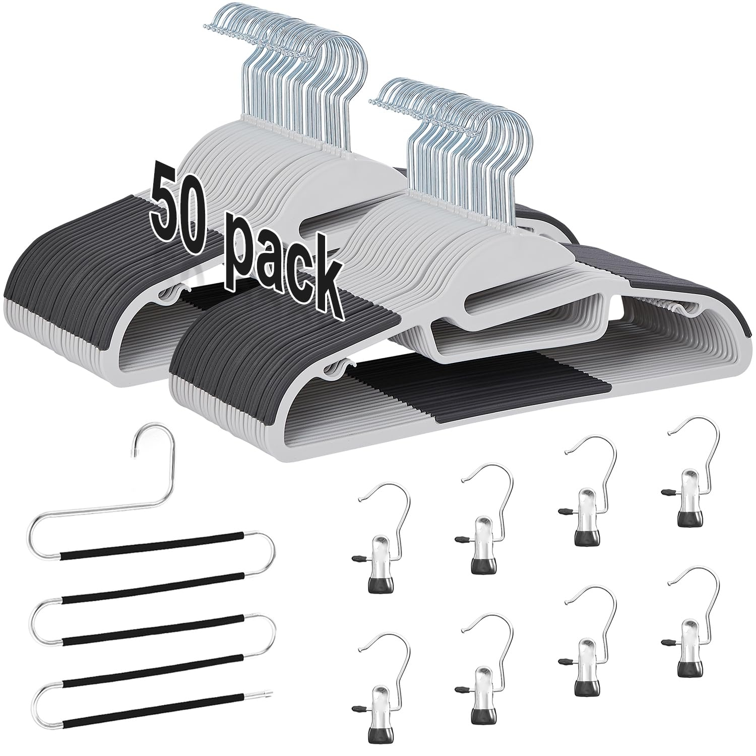 VECELO 50 Pack Heavy Duty Plastic Hangers, 360º Swivel Hook Coat Hangers, Non-Slip, Space-Saving, Dark Gray