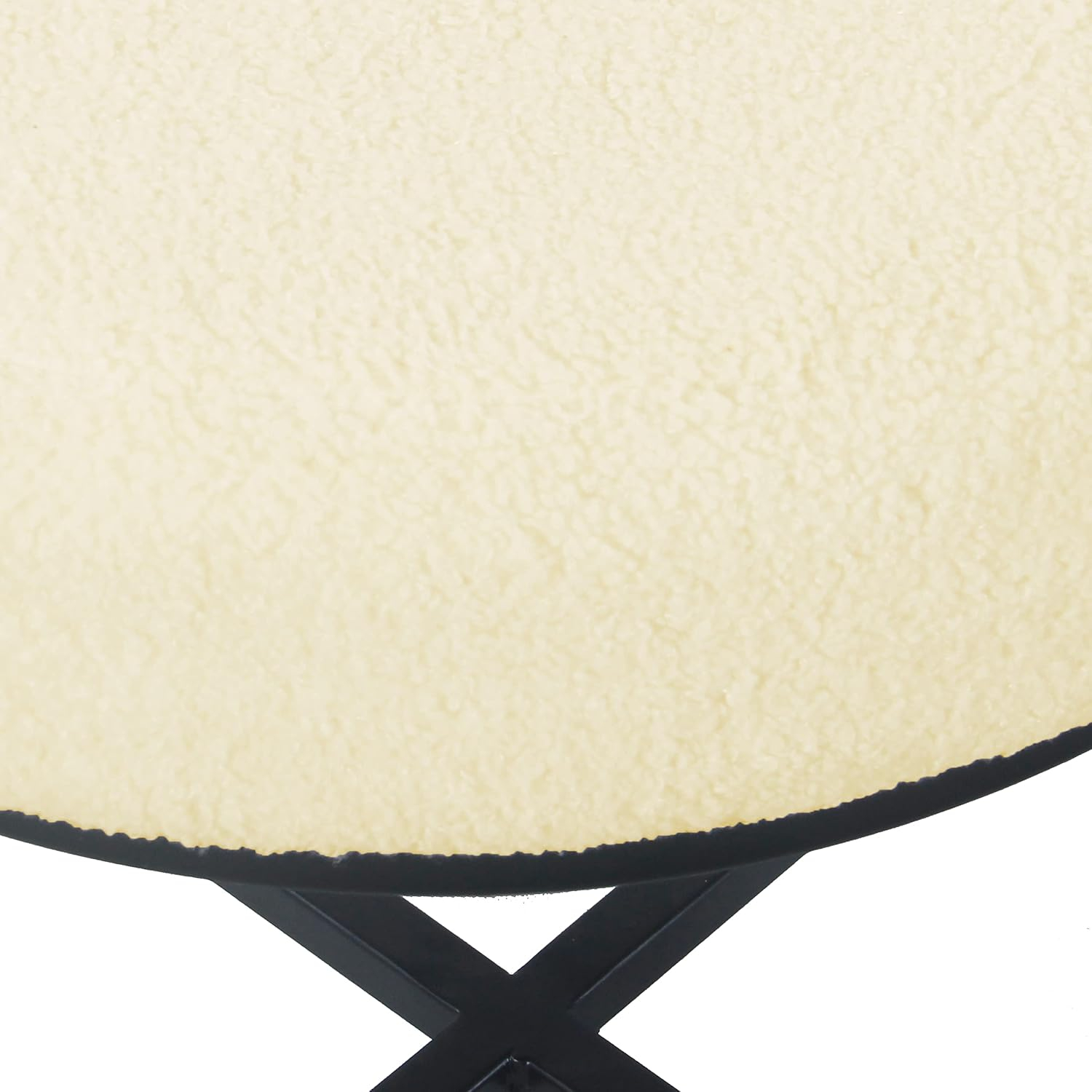 HomePop Home Decor | Faux Fur Round Ottoman Stool | Faux Fur Stool Ottoman for Living Room & Bedroom | Decorative Home Furniture, Cream Faux Sheepskin