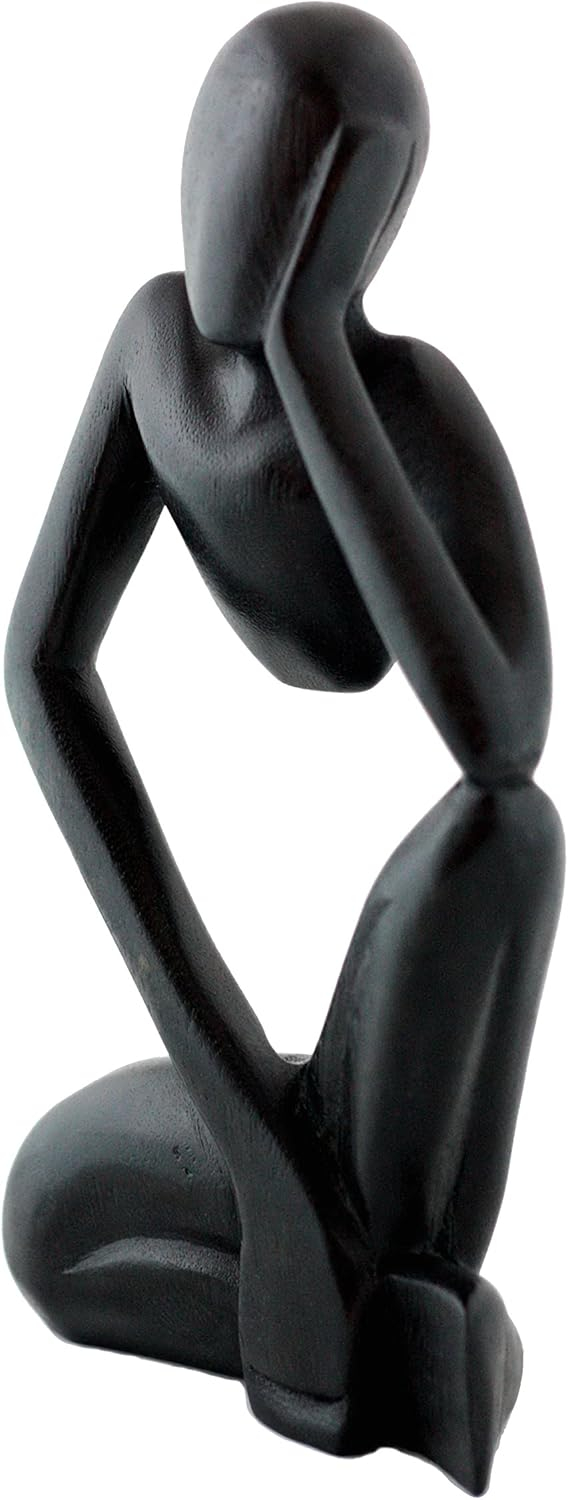 G6 Collection 12" Wooden Handmade Abstract Sculpture Statue Handcrafted - Thinking Man - Gift Art Decorative Home Decor Figurine Accent Decoration Artwork Hand Carved (Black)