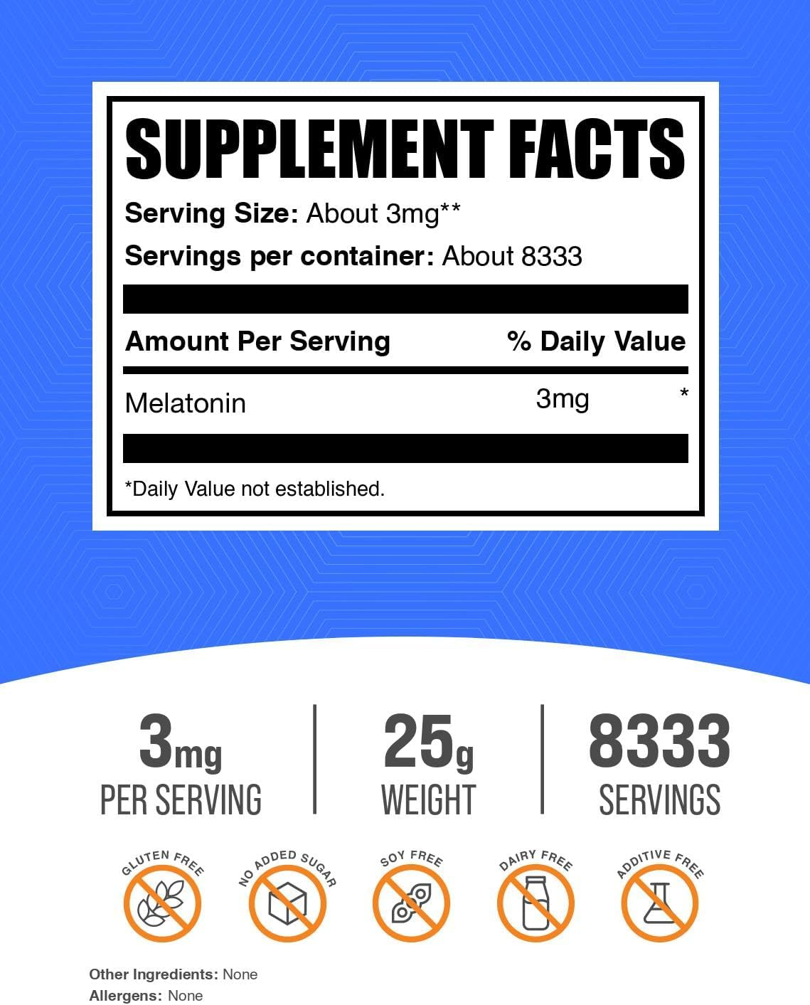 Vegan Unflavored Melatonin Powder for Sleep Support, 25g