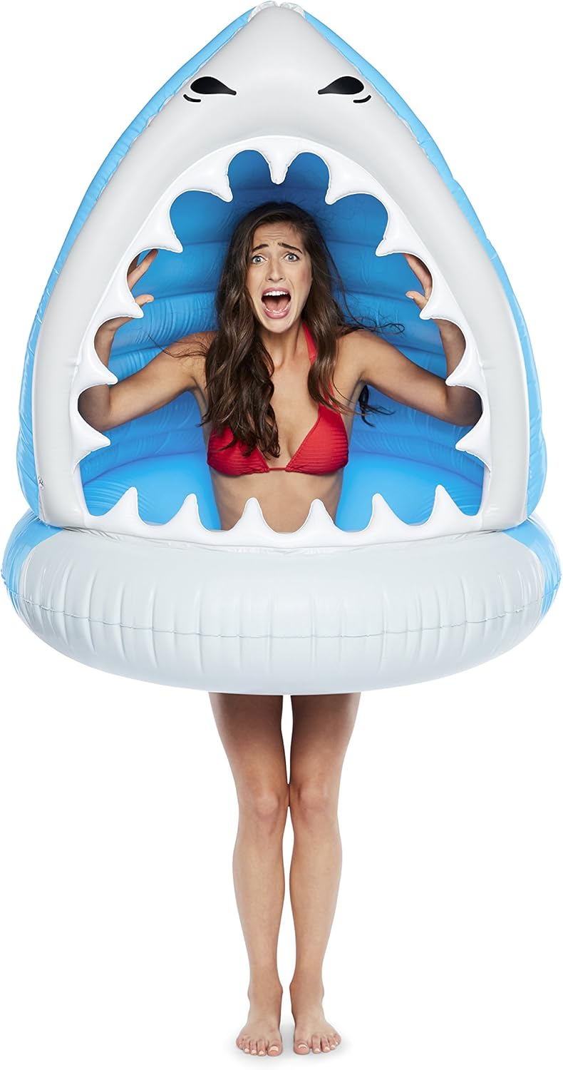 Giant Blue and White Shark Inflatable Pool Float