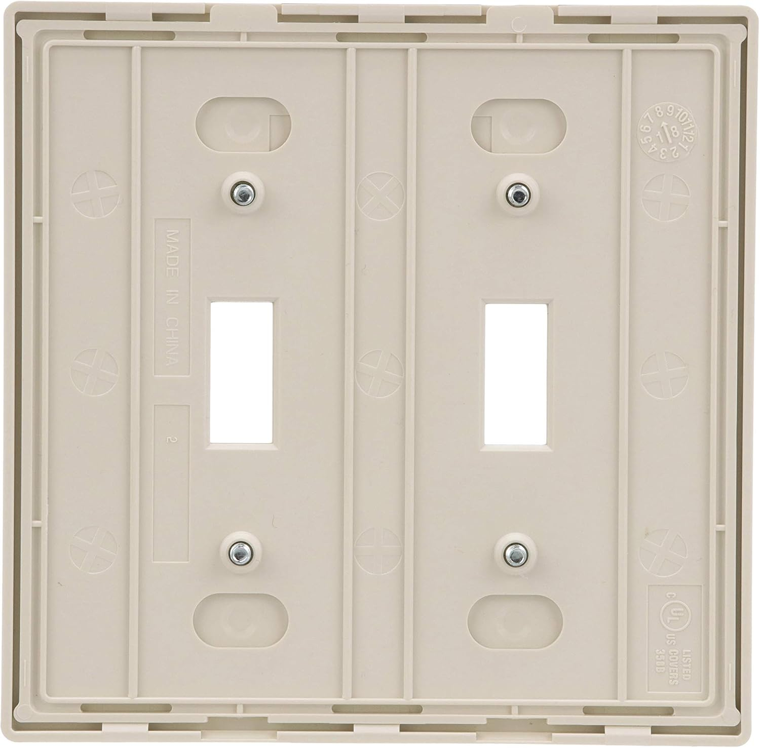 Light Almond Polycarbonate 2-Gang Screwless Toggle Switch Wall Plate