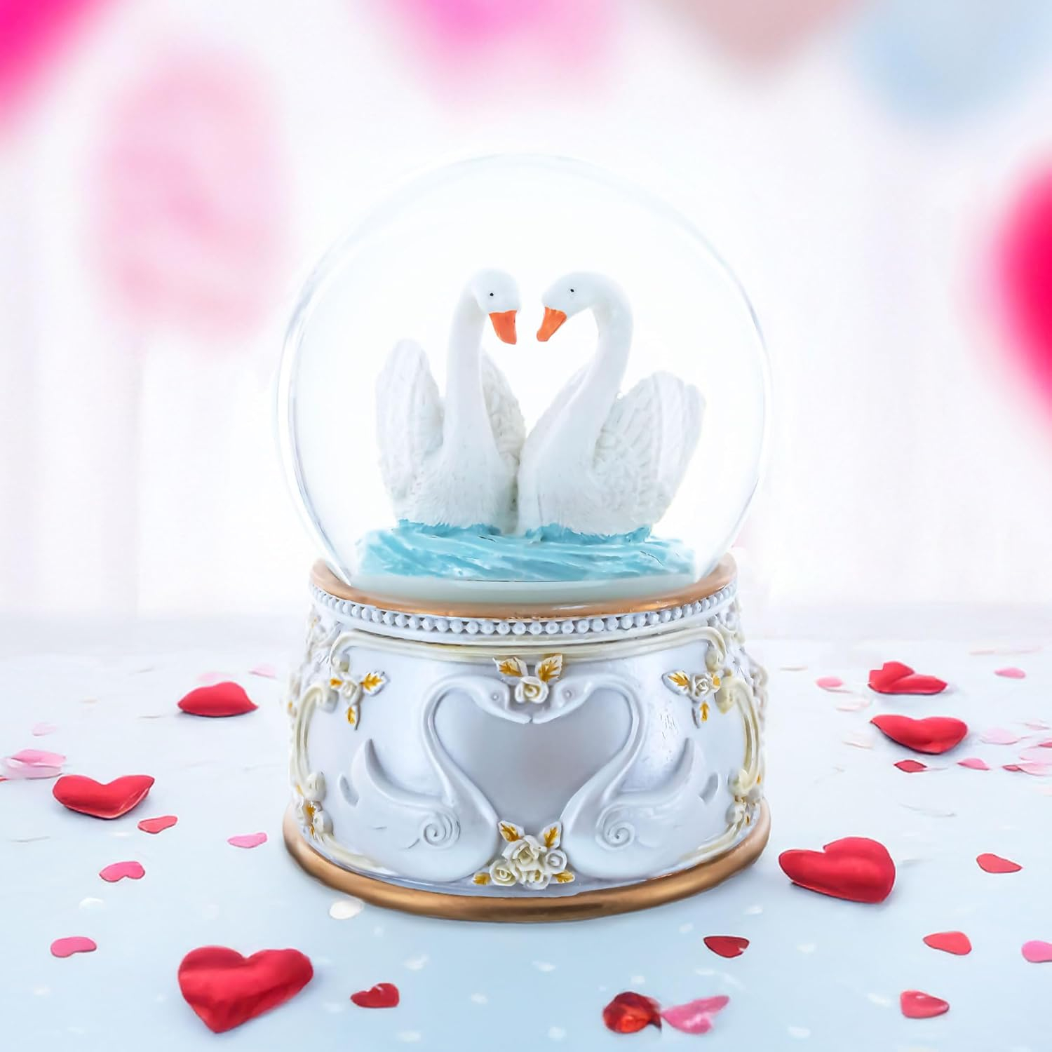 Enchanted Swans Spinning Musical Water Snow Globe