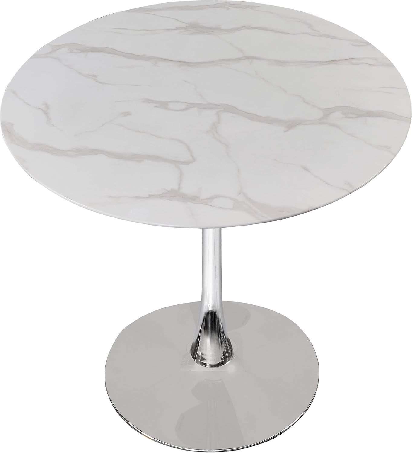 Meridian Furniture 972-T Holly Collection Modern | Contemporary Round Dining Table with Faux Marble Table Top and Rich Chrome Base, 36" W x 36" D x 29.5" H