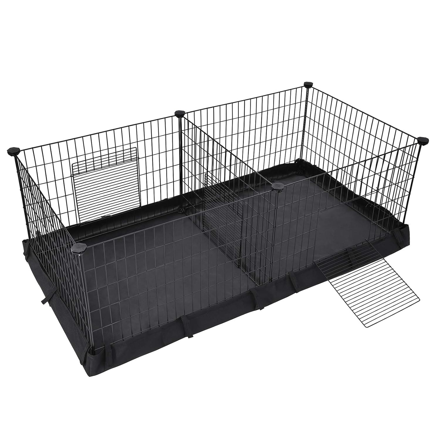 SONGMICS Guinea Pig Cages, Metal Grid Small Animal Playpen with Waterproof Liner, for Rabbits, Ferrets, Hedgehogs, 48.4 x 24.8 x 18.1 Inches, Black