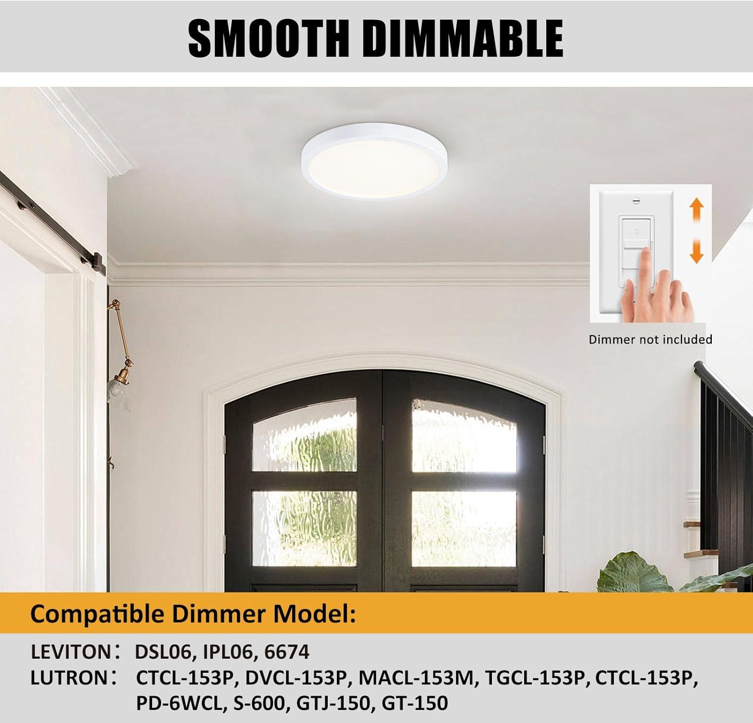 10 Inch LED Flush Mount Ceiling Light, Slim Dimmable Round Ceiling Light Flush Mount for Kitchen, Bedroom, Metal and Glass, Low Ceiling, White, 17W, 3000K
