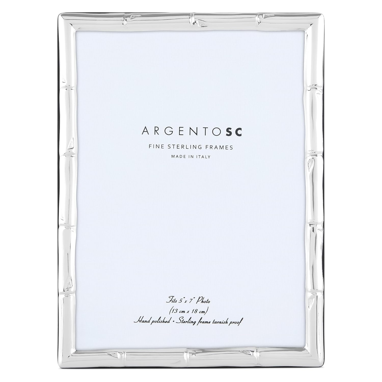 Bamboo Sterling Silver Picture Frames - Handmade in Italy, Tarnish-free, Silver Picture Frame with Dual Easel for Portrait & Landscape Display, Exceptional Gift for Any Occasion (4X6)