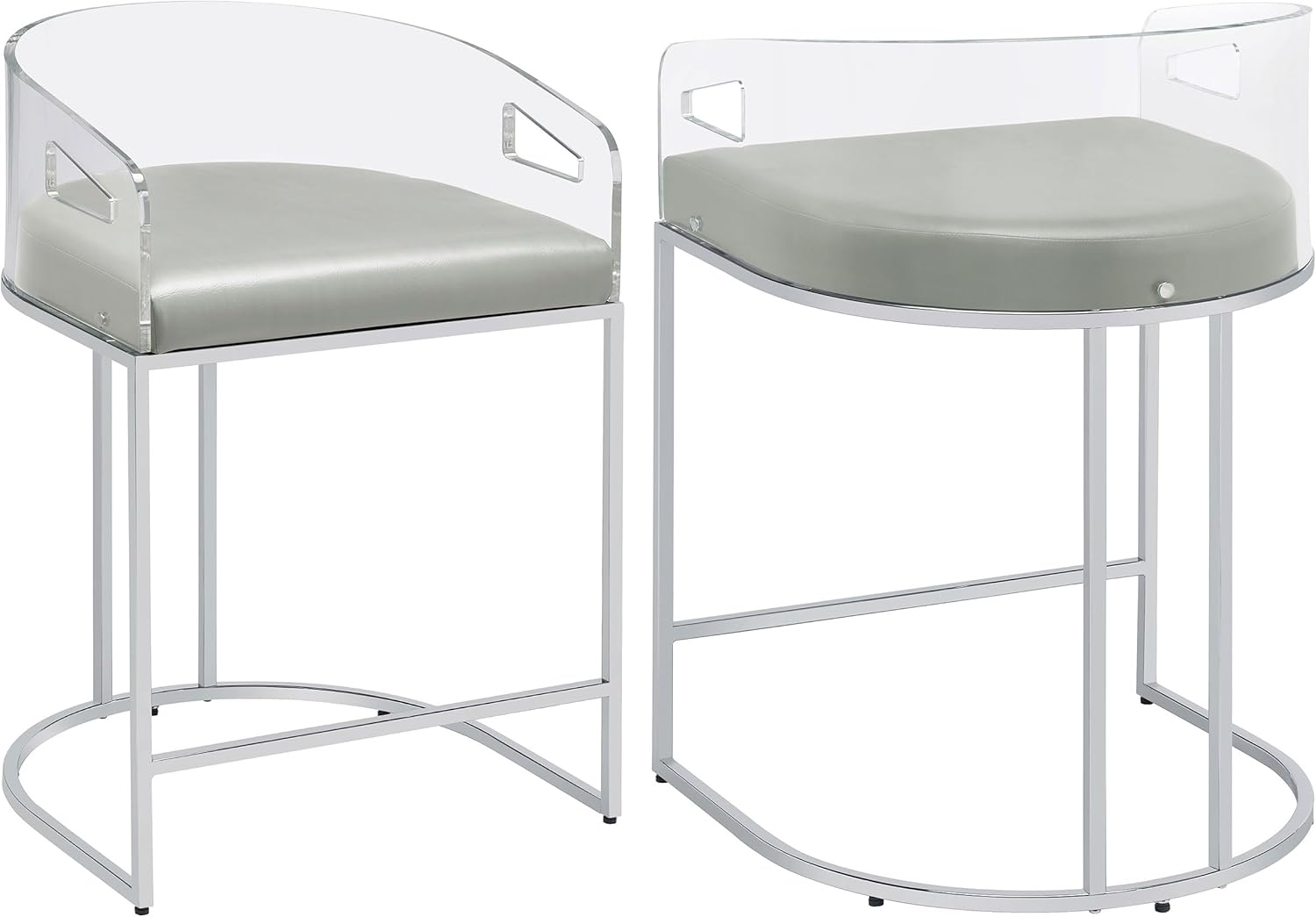 Coaster Faux Leather Counter Height Stools with Acrylic Back in Gray