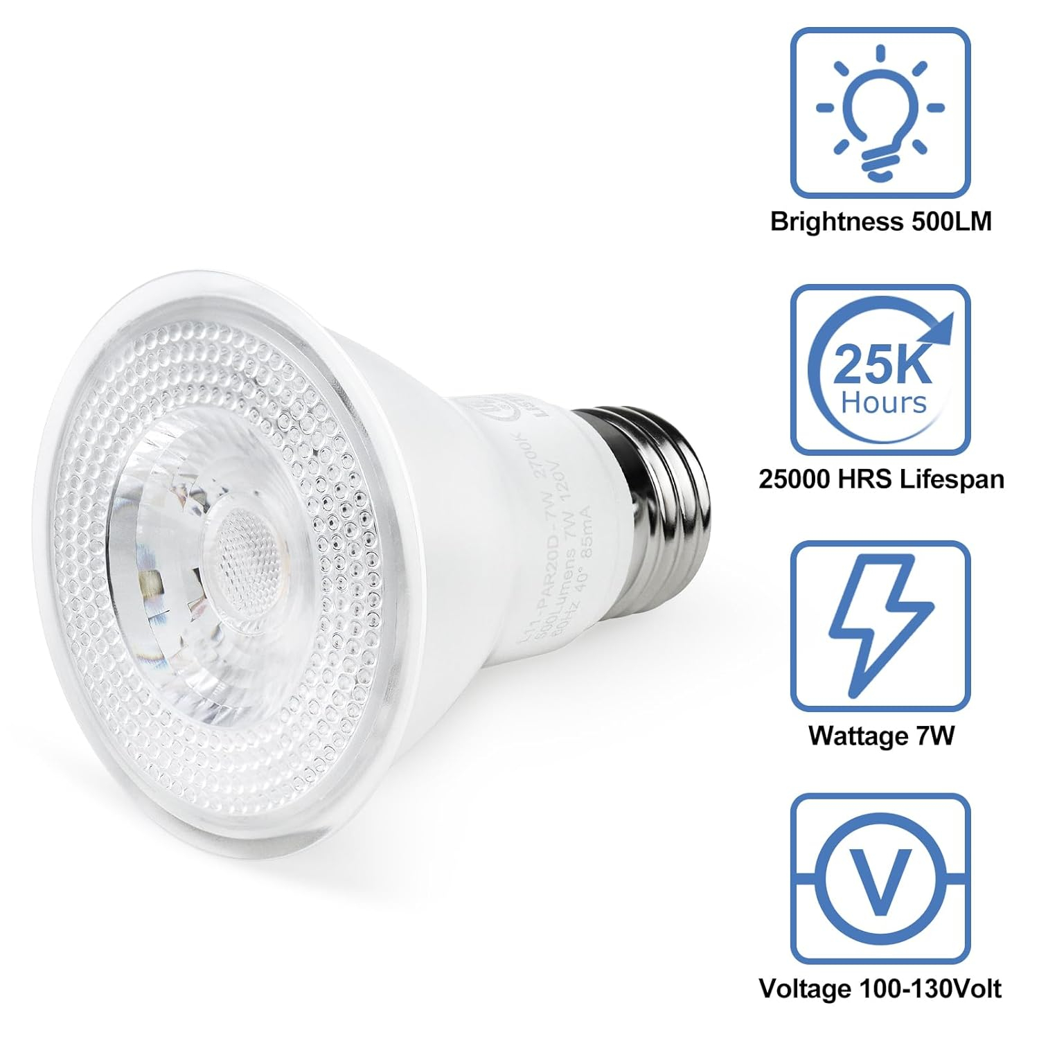 YGS-Tech PAR20 LED Bulb, 7W Dimmable Flood Light Bulbs (50W Equivalent), LED Spotlight Bulb, 3000K Warm White, 500 Lumens, E26 Base, Indoor/Outdoor - UL Listed, 10 Pack