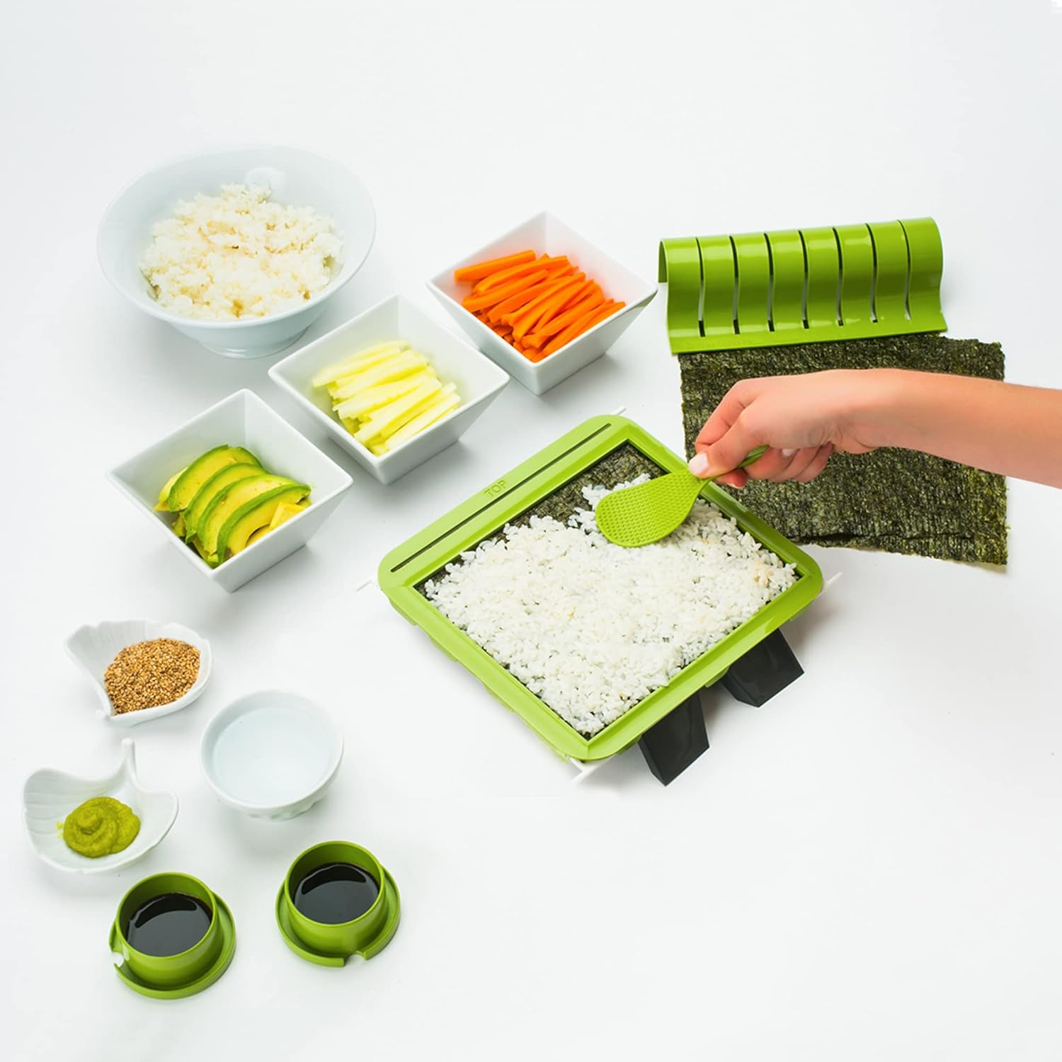 Green Plastic Sushi Making Kit with Rice Frame and Cutter