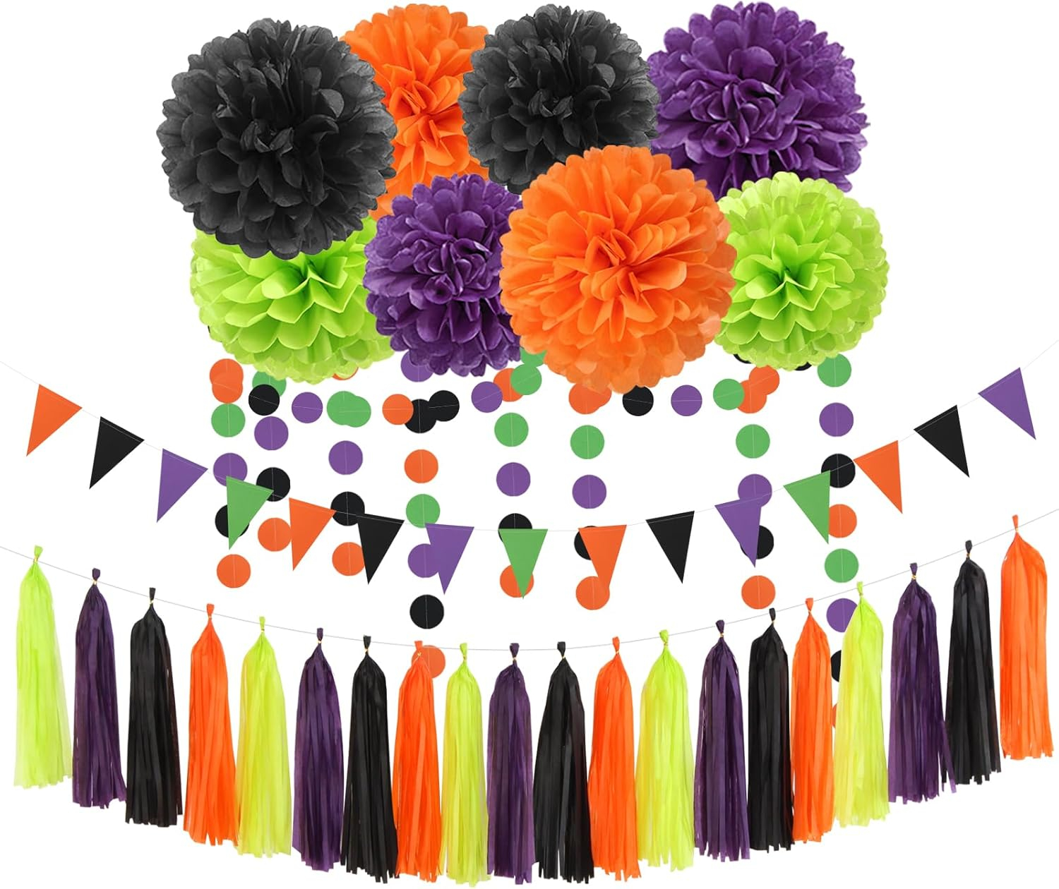 Black White Orange Halloween Party-Decorations - 23pcs Tissue Pom Poms Streamers,Tassel Garland Banner,Graduation 2025 Birthday Wedding Baby Bridal Shower Decor Bunting Lasting Surprise