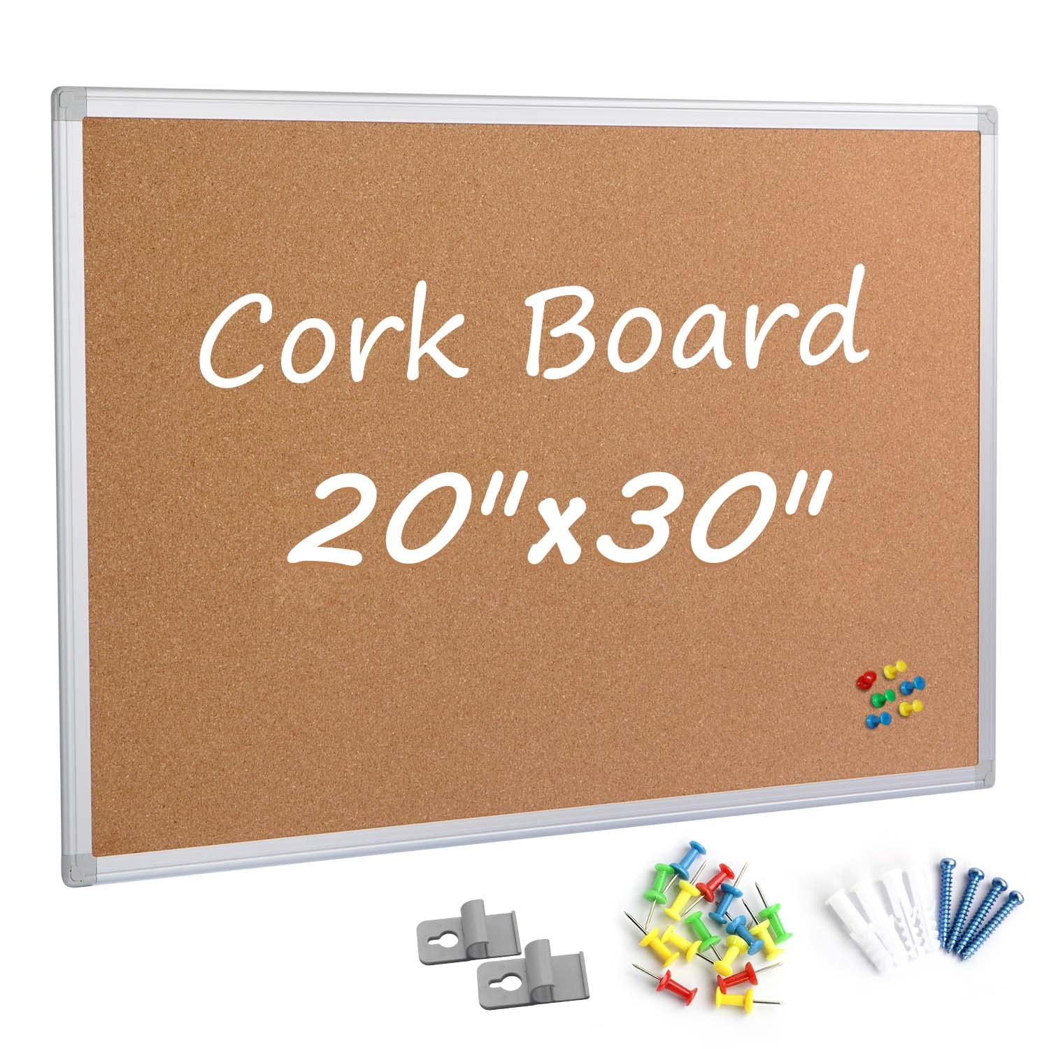 Board2by Cork Board Bulletin Board 20 x 30 Inches, Silver Aluminium Framed Corkboard, Office Board for Wall Cork, Large Wall Mounted Notice Pin Board