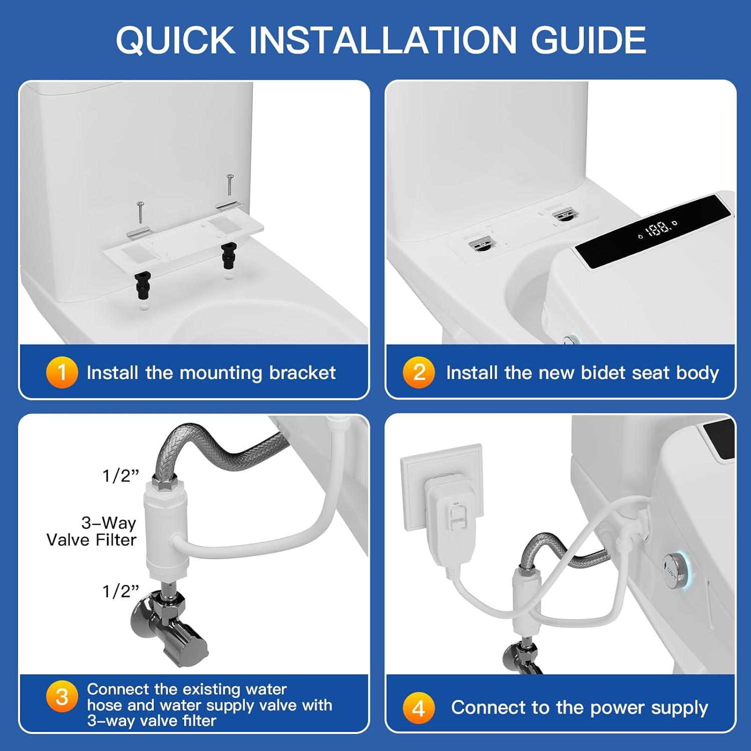 White Heated Electric Bidet Toilet Seat with Stainless Steel Nozzle