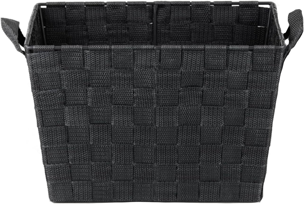 Home Basics Medium Polyester Woven Strap Open Bin, Black