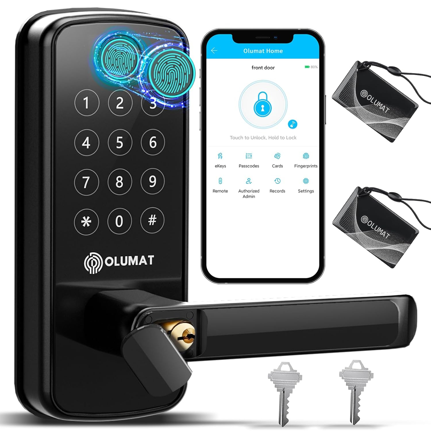 Smart Door Lock, OLUMAT Keyless Entry Door Lock Fingerprint Door Lock with Keypad Digital Door Lock with Handle for Home, Rental, Office and Hotel-Black