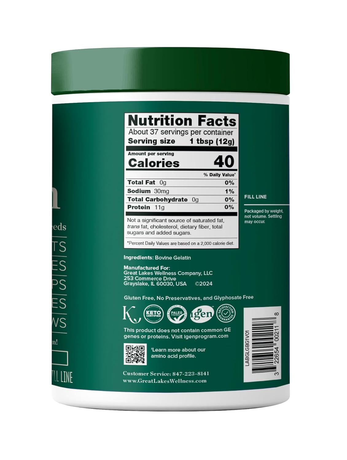 Great Lakes Wellness Culinary Gelatin Unflavored - Case of 1 - 16 oz