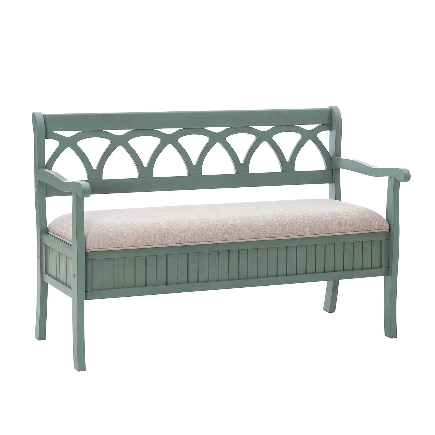 Powell Elliana Storage Bench, Teal Finish with Beige Fabric