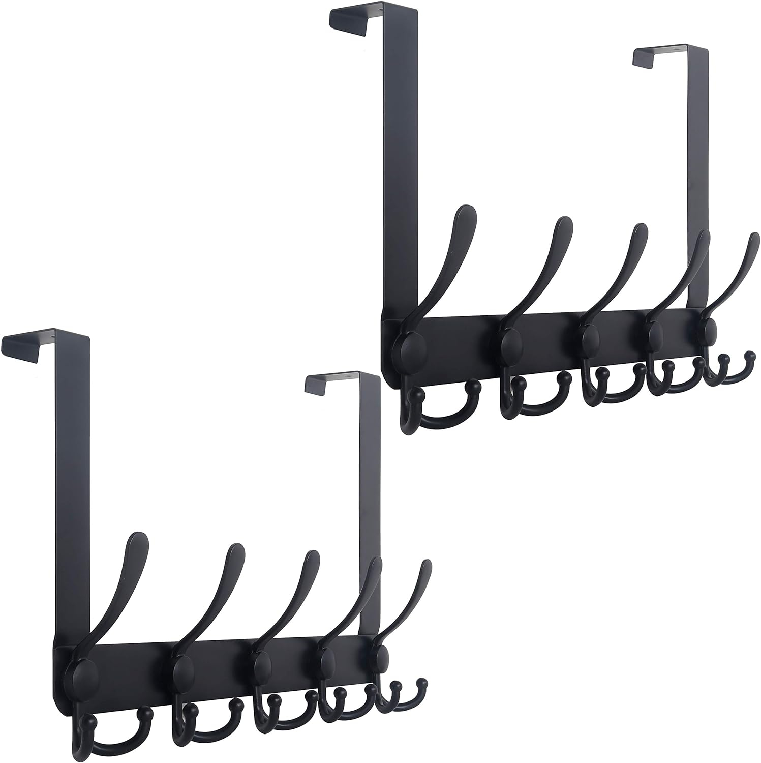 WEBI Over The Door Hook Door Hanger Hook Rack with 5 Tri Hooks for Hanging Coats, Door Towel Rack Door Coat Hanger Over Door Coat Rack for Behind Back of Bathroom,Black,2 Packs