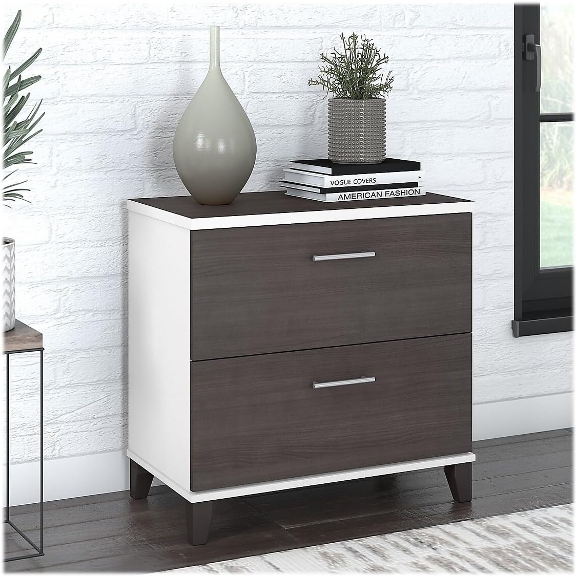 Bush Furniture Somerset Lateral File Cabinet, 2 Drawer, Storm Gray & White