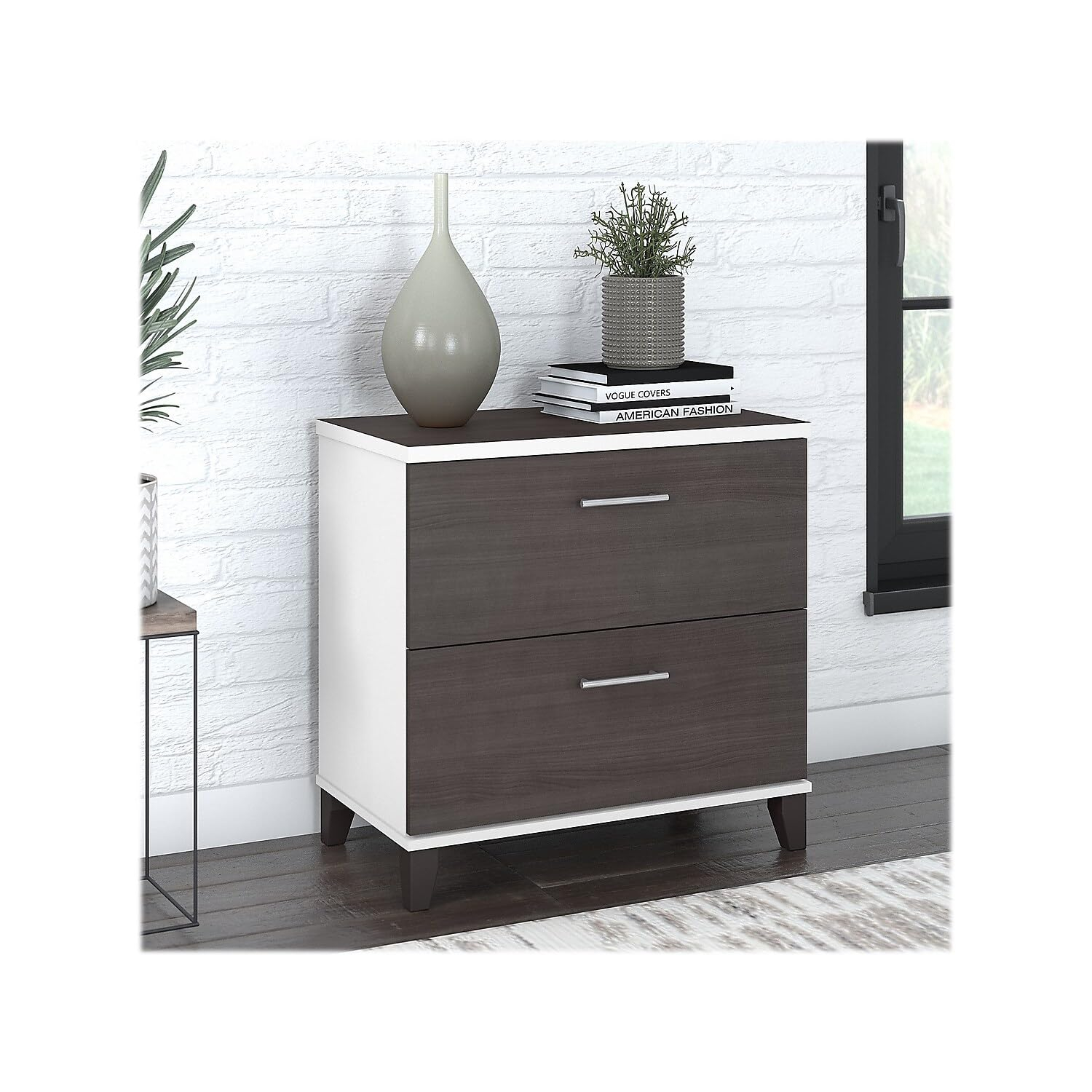 Bush Furniture Somerset Lateral File Cabinet, 2 Drawer, Storm Gray & White