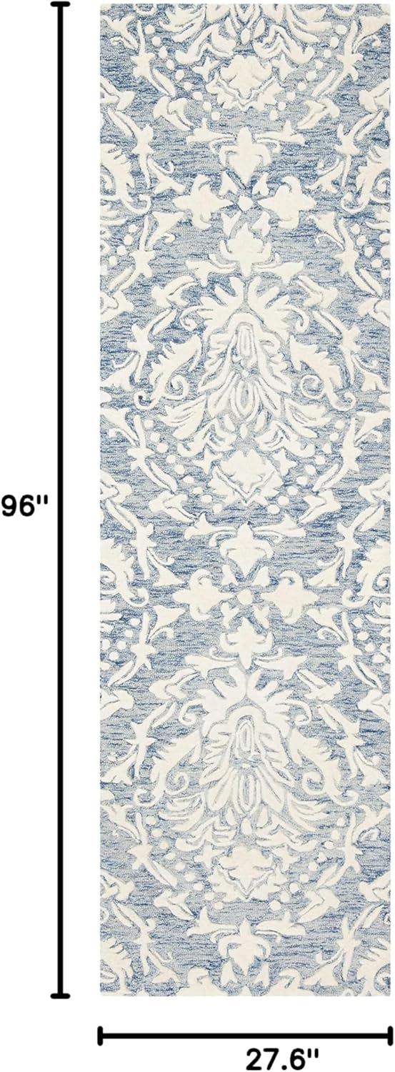 Elegant Blue Floral Hand-Tufted Wool Runner Rug 2'3" x 8'