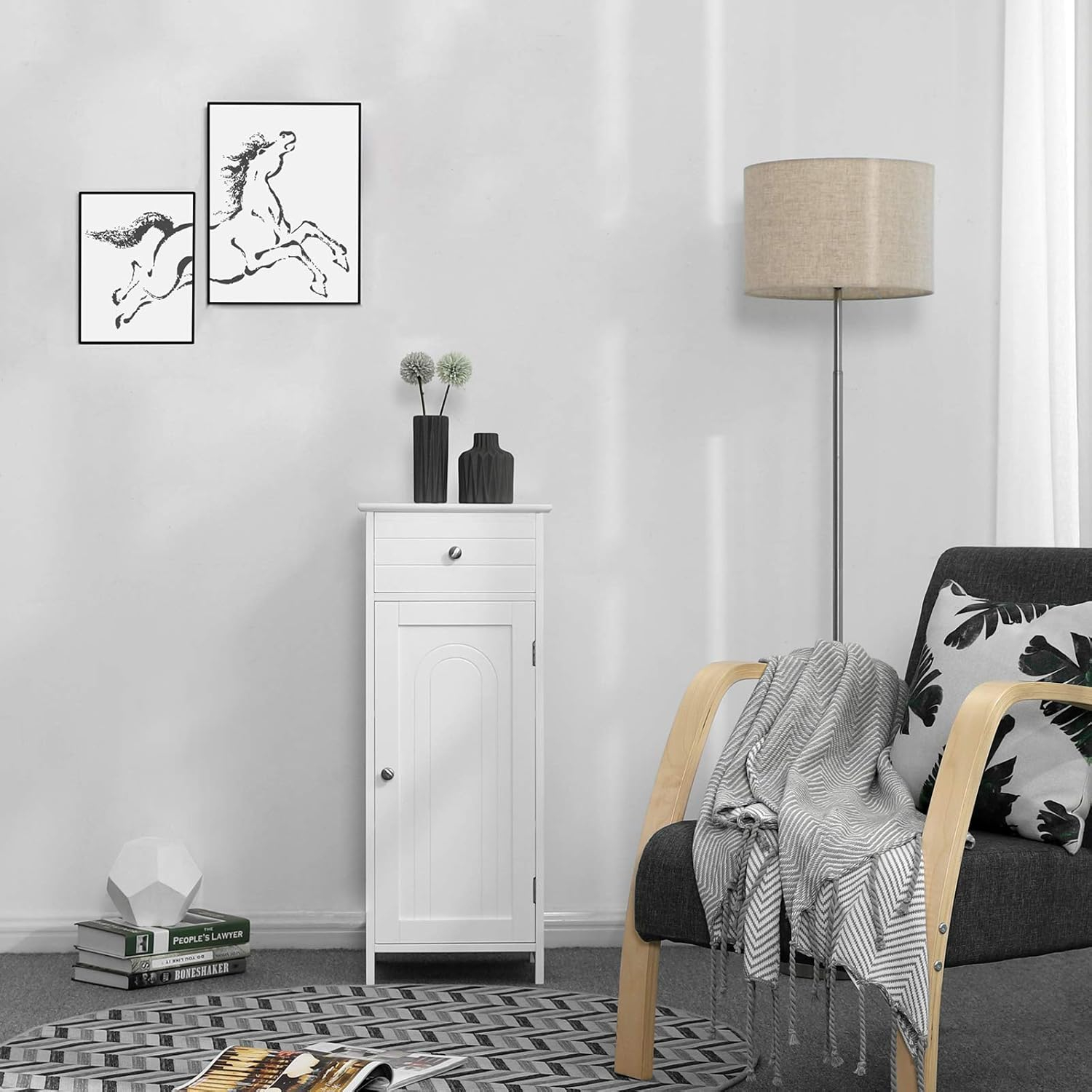 White MDF Freestanding Cabinet with Adjustable Shelving