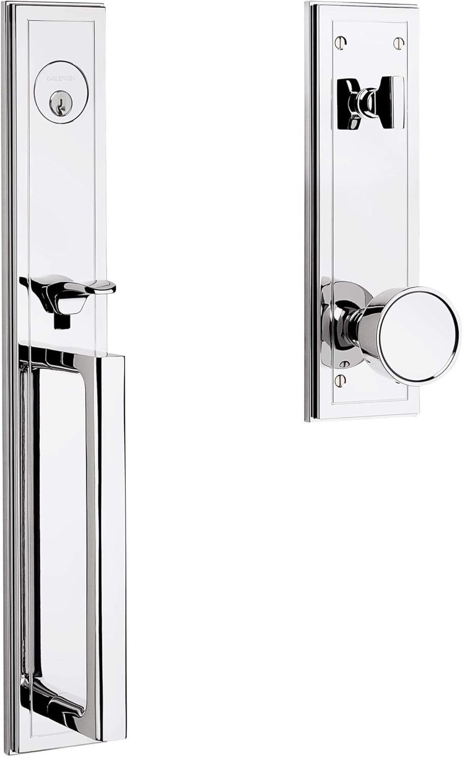 Baldwin 85311.ENTR Hollywood Hills Full Plate Single Cylinder Door Handleset with Interior K008 Knob and Emergency Egress Function - Polished Chrome