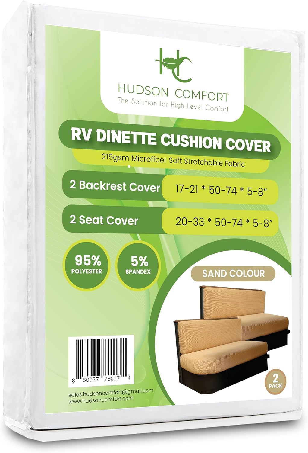 Hudson Comfort RV Dinette Cushion Covers - Microfiber Stretchable Fabric Designed to Fit Wide Variety of Seats - Camper Cushion Slipcovers - Includes 2 Backrest Covers & 2 Bench Covers (Sand, 2 Sets)
