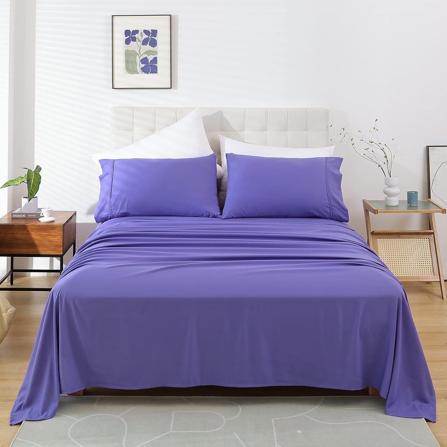 Full Size Sheet Set - Luxury Soft Comfy Bed Sheets, Breathable Cooling Hotel Bedding for Women, Men, Teens, Extra Deep Pocket, Easy-Fit, Oeko-Tex, Wrinkle Free 4 Piece - Peri Purple