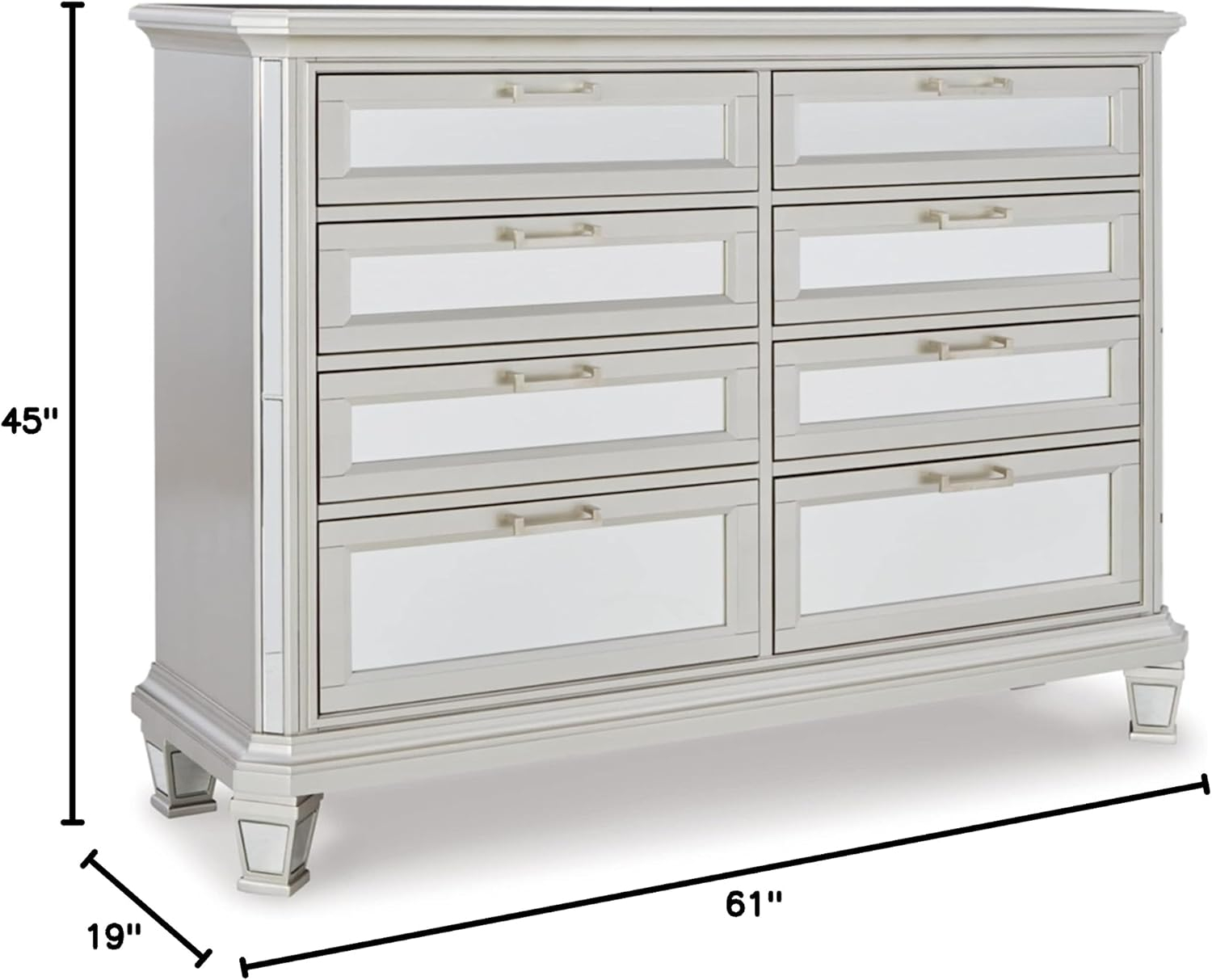 Silver Glam 8-Drawer Dresser with Mirror Accents