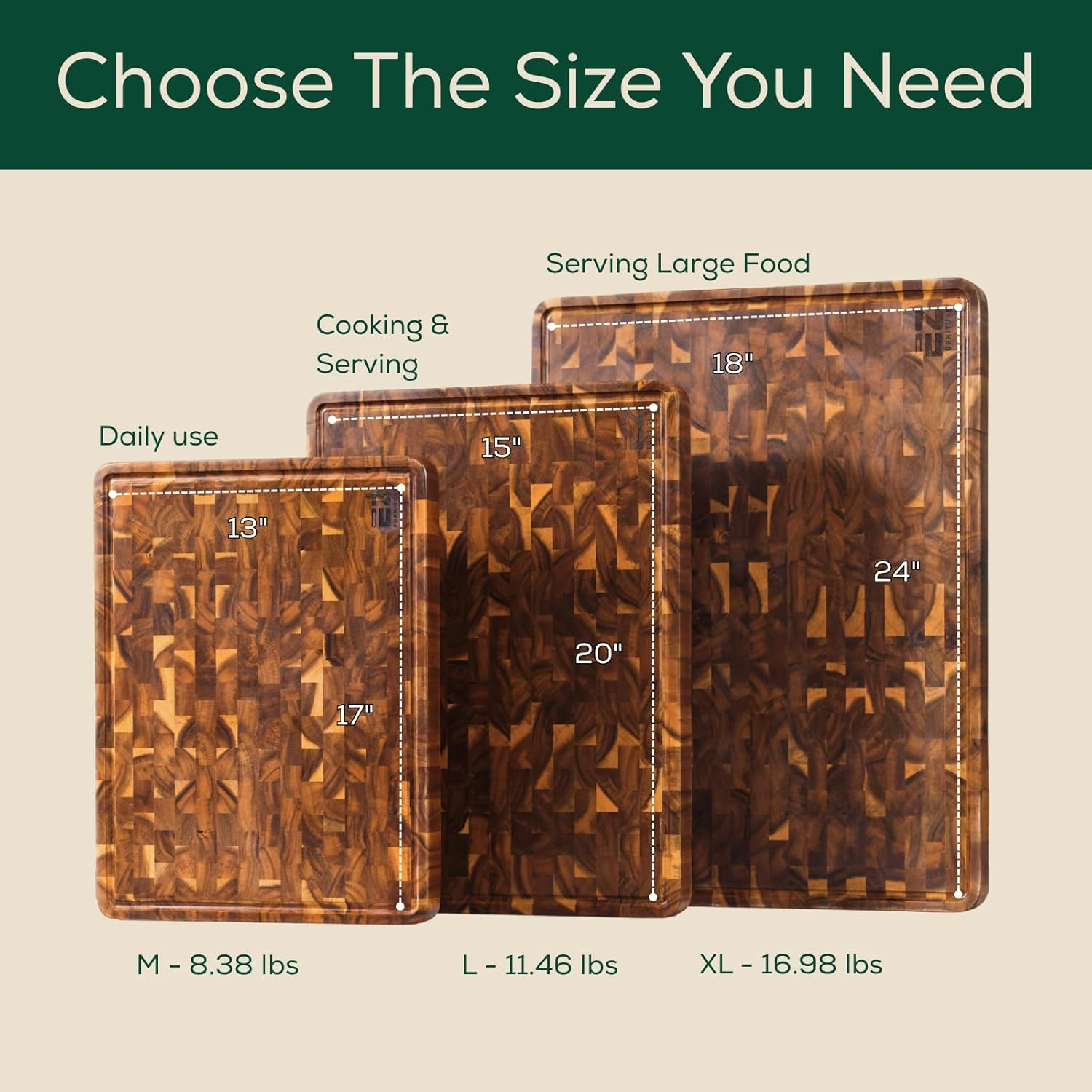 20" x 15" x 1.5" Inch Acacia Wood Cutting Board, End Grain with Juice Groove and Handles, Knife Friendly, Suitable for Chopping, Aesthetics for The Kitchen