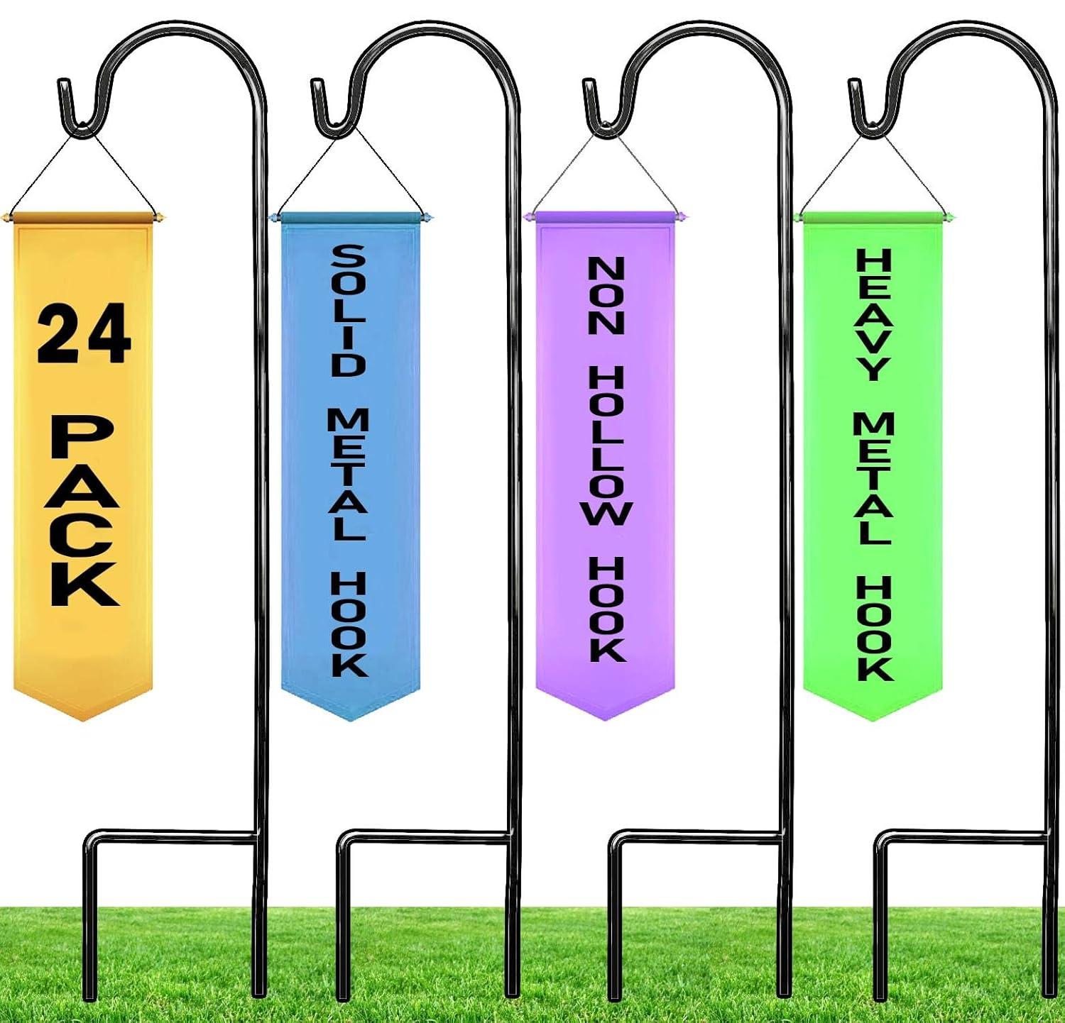 Black Metal 35-Inch Shepherd's Hooks for Garden Decor