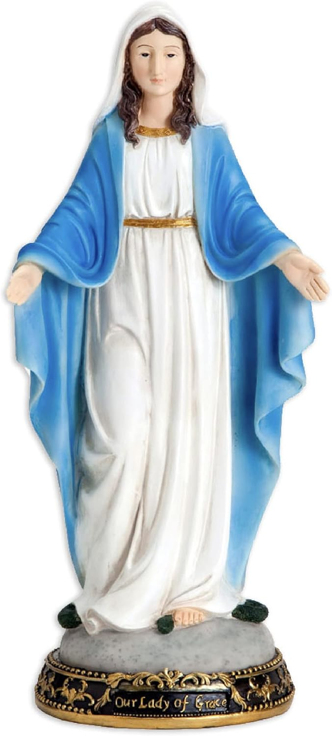 Bits and Pieces- 16 Inches Tall - Our Lady of Grace Sculpture for Your Garden, Lawn or Patio - Durable Weather Resistant and Hand-Painted Polyresin Statue