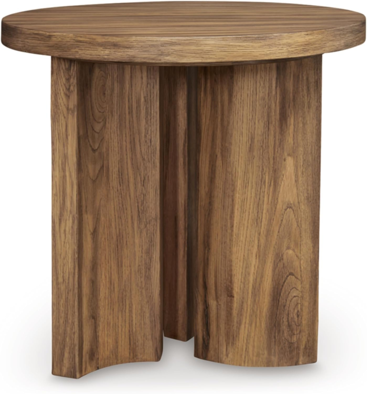 Signature Design by Ashley Austanny Rustic Thick-Tabletop End Table with Curved Plinth Base, Light Brown