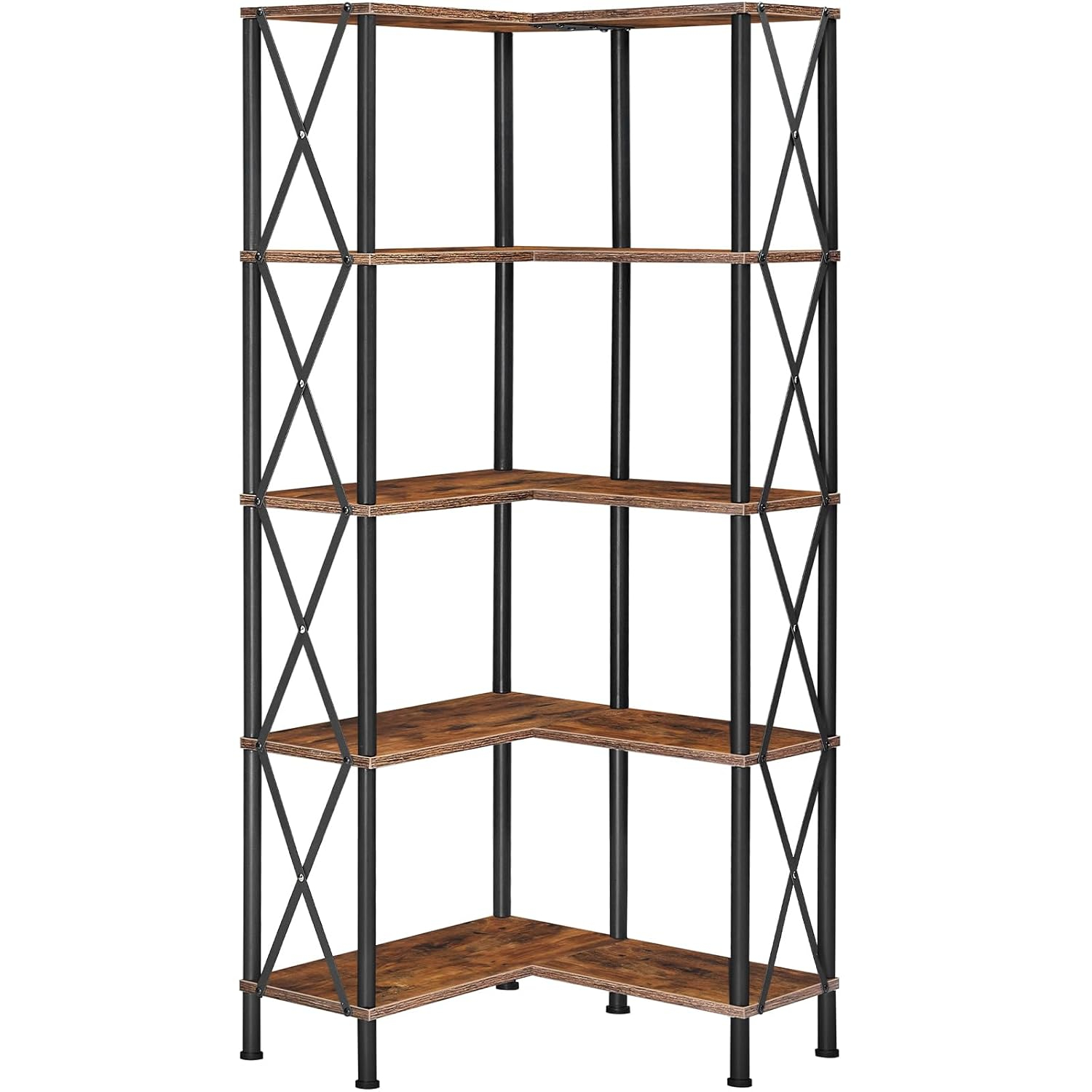 HOOBRO Corner Bookshelf, 5-Tier L-Shaped Bookcase, Industrial Open Display Shelf Tall Storage Organizer, Vertical Storage Rack, for Living Room, Home Office, Black BB60SJ01