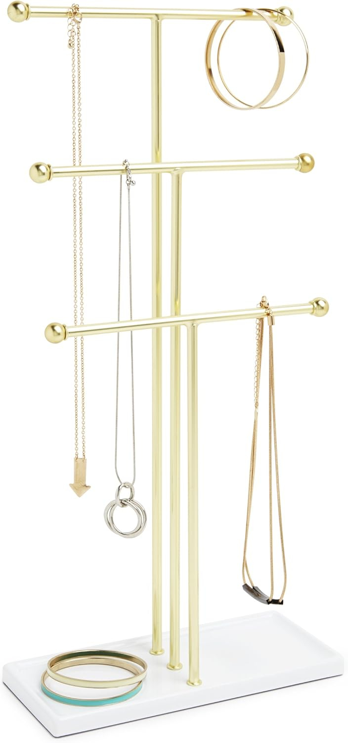 Gold and White Steel 3-Tier Jewelry Stand