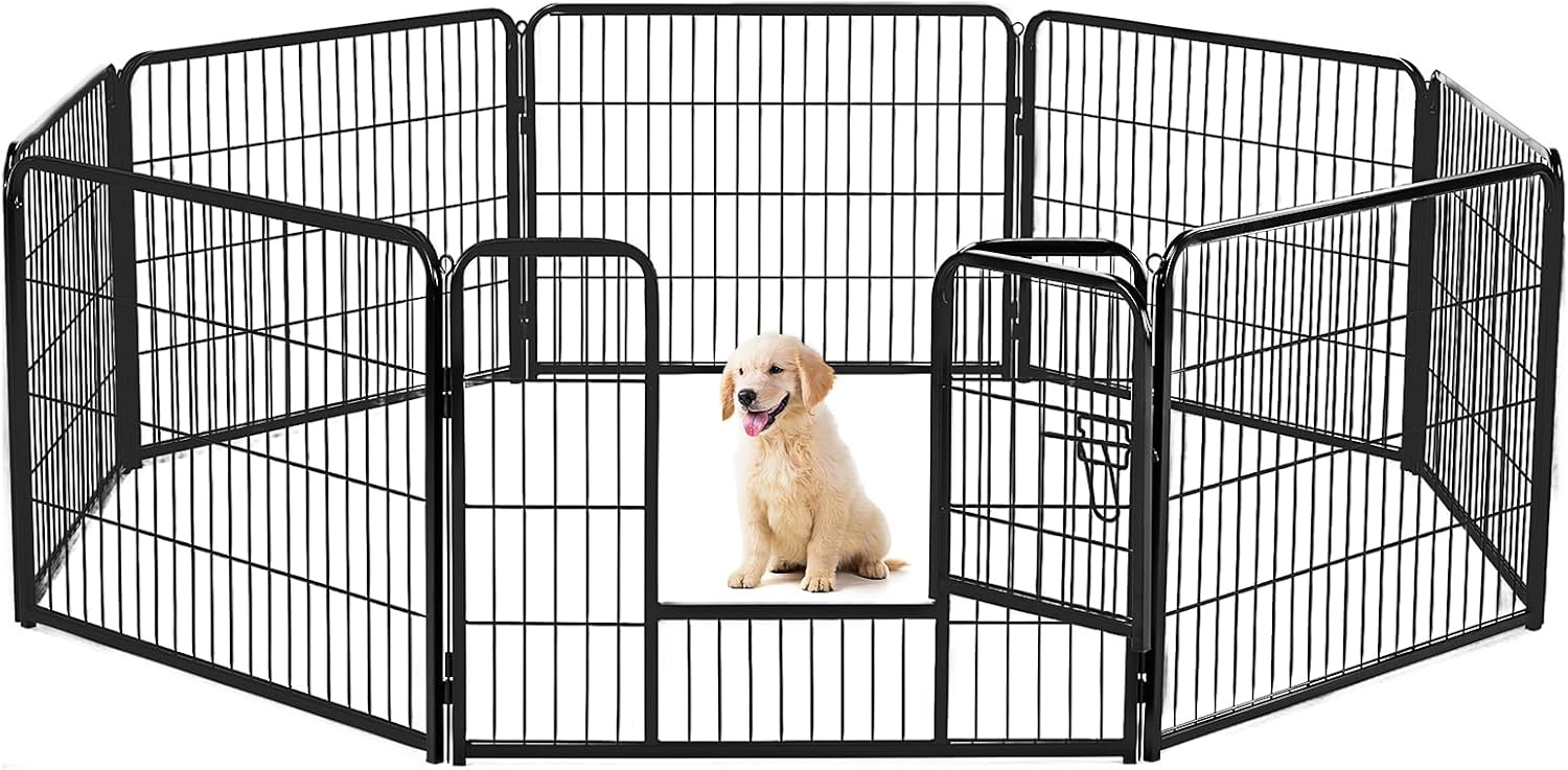 Dog Playpen Indoor Fence 8Panel 24" Height Metal Exercise Pen with Door Small Puppy/Medium/Large Dogs Animal Pet for Outdoor, Garden, Yard