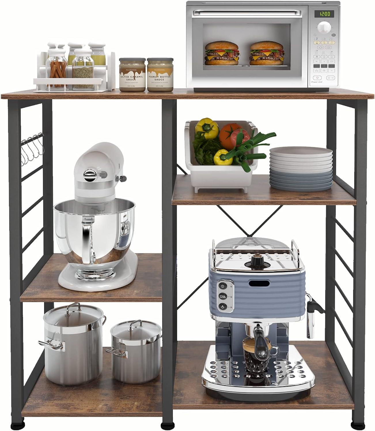 DlandHome Microwave Cart Stand 35.4 inches, Kitchen Baker's Rack Utility Storage Shelf Microwave Stand 3-Tier x 3-Tier for Spice Rack Organizer Workstation Shelf, Vintage
