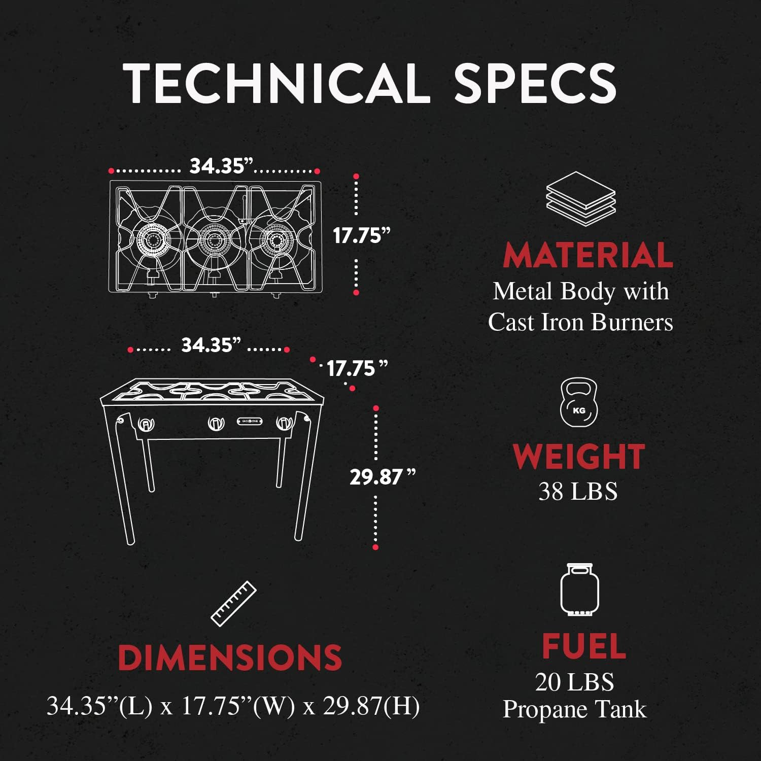 GasOne 3-Burner Propane Outdoor Stove with Adjustable High Pressure Regulator and Hose