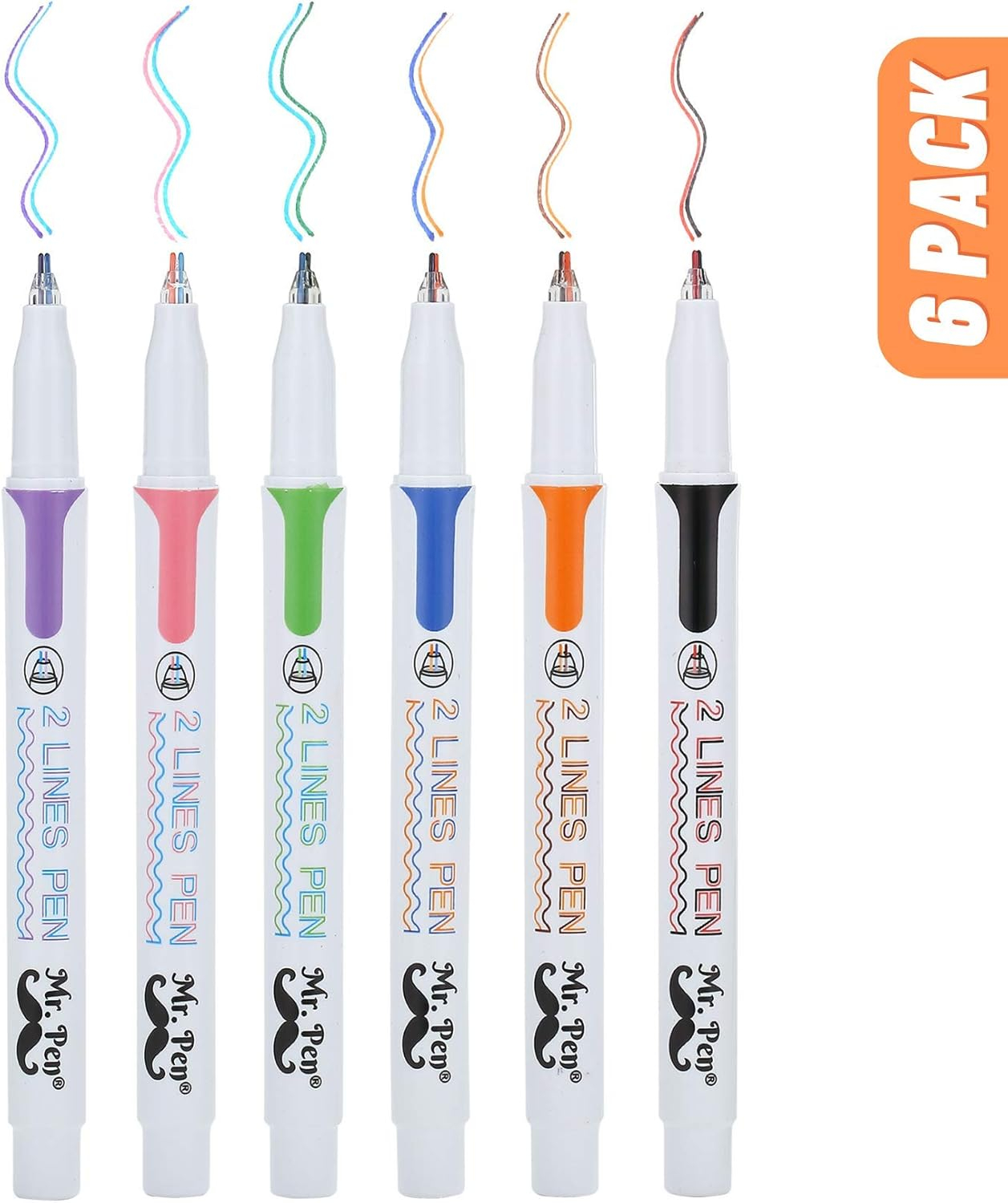 Mr. Pen Fine Point Pens Pack, Fine, 3 mm, Assorted Ink Colors, 6 Count