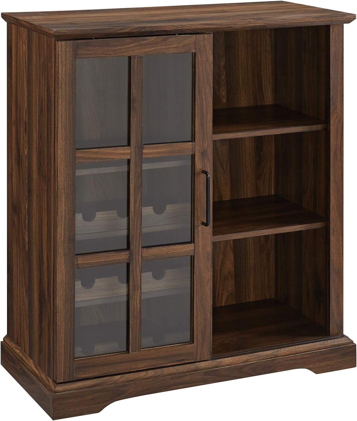 Lewes Sliding Glass Door Dark Walnut Bar Cabinet by Walker Edison