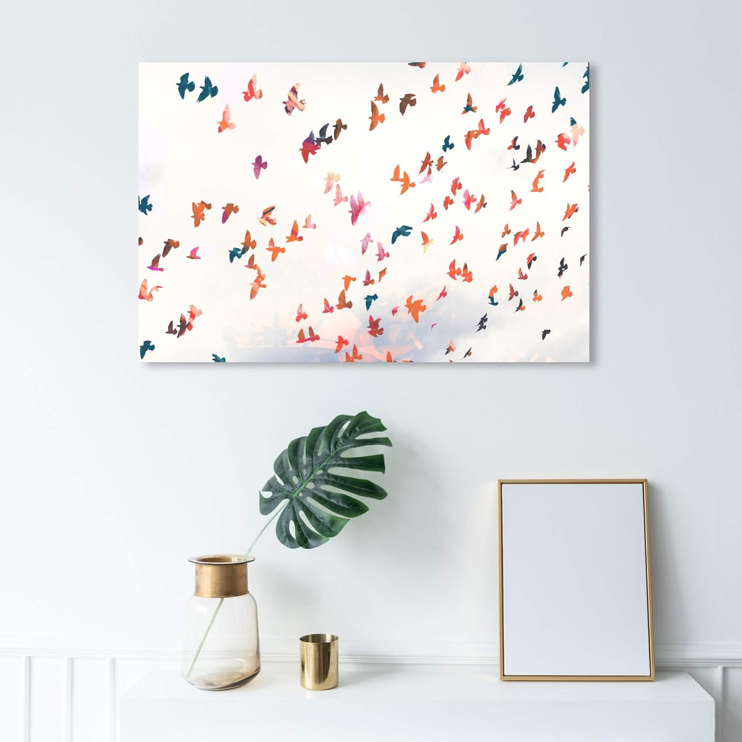 Wynwood Studio 'Birds in the Fall' Animals Wall Art Canvas Print - White, Orange, 36" x 24"