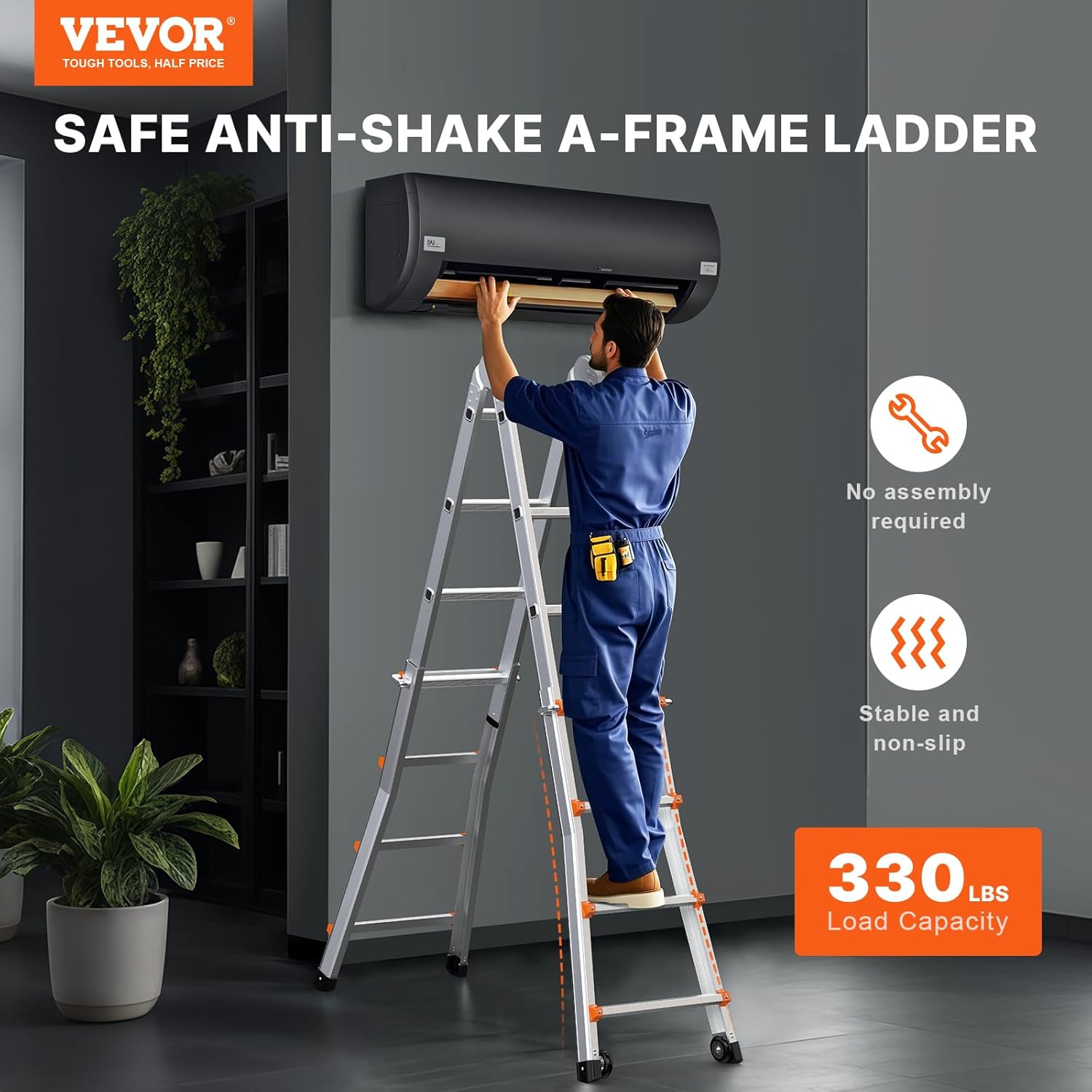 VEVOR Telescoping A Frame Ladder, 20 FT Compact Aluminum Extension, Multi-Function Portable Collapsible RV, for Homework Stairs Indoor Outdoor Roof, 330lb Load
