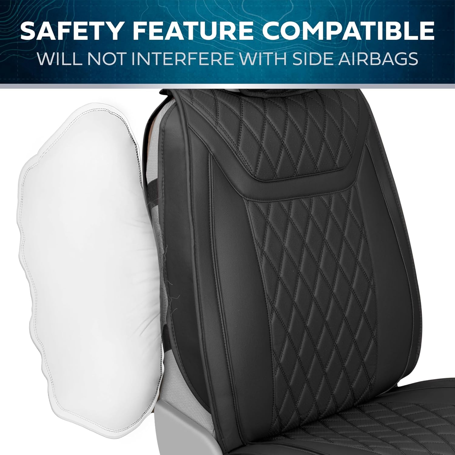 MotorBox Car Seat Covers Ranch Leatherette Faux Leather Black Seat Covers for Car Diamond Stitched Cushioned Seat Protectors for Automotive Accessories, Trucks, SUV, Car Full Set